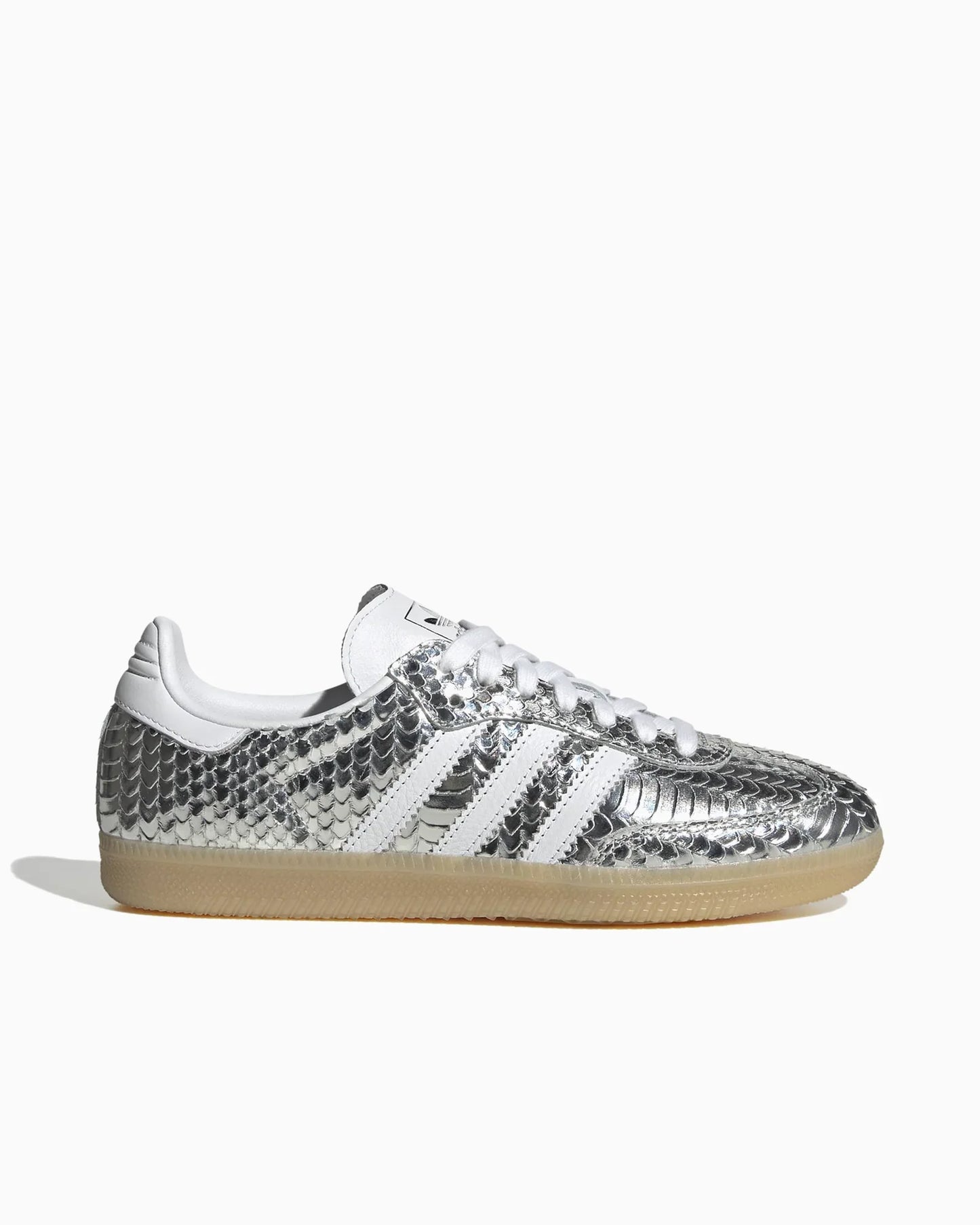adidas Samba en cuir patent peau de serpent argent métallisé (Femme)