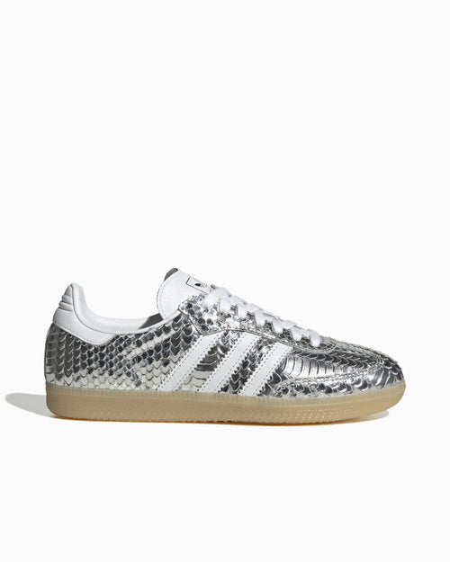 adidas Samba en cuir patent peau de serpent argent métallisé (Femme)