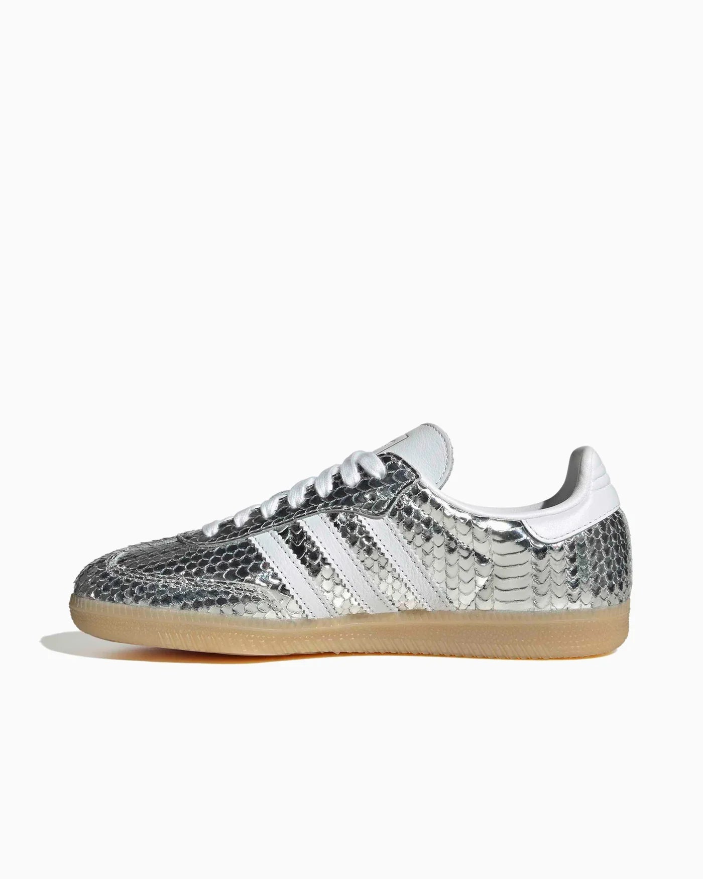 adidas Samba en cuir patent peau de serpent argent métallisé (Femme)