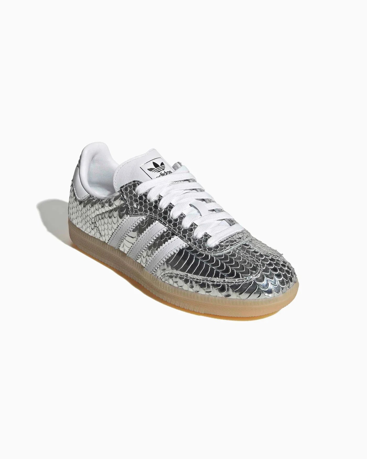 adidas Samba en cuir patent peau de serpent argent métallisé (Femme)