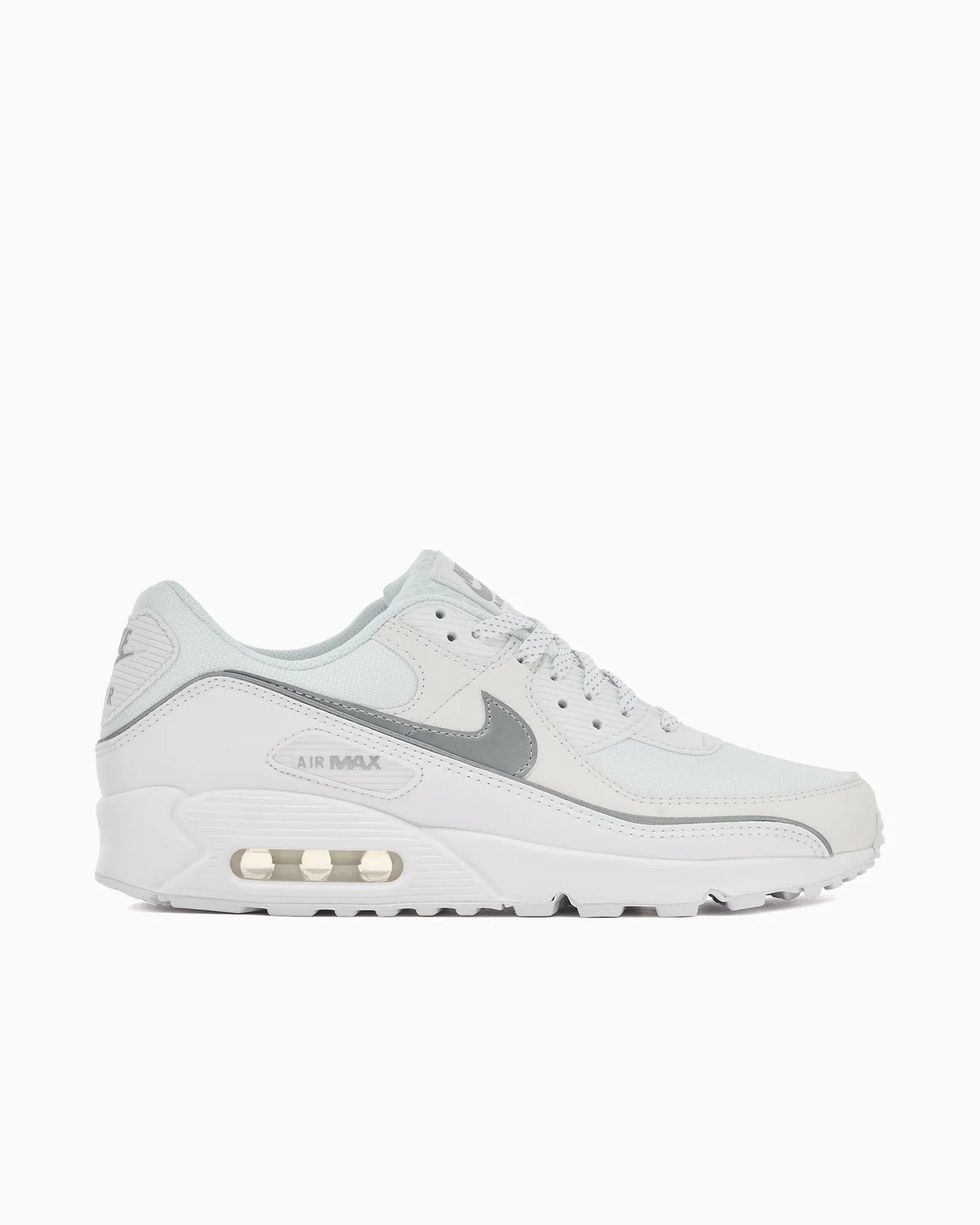 Nike Air Max 90 Premium Blanc et Argent Métallique Réfléchissant