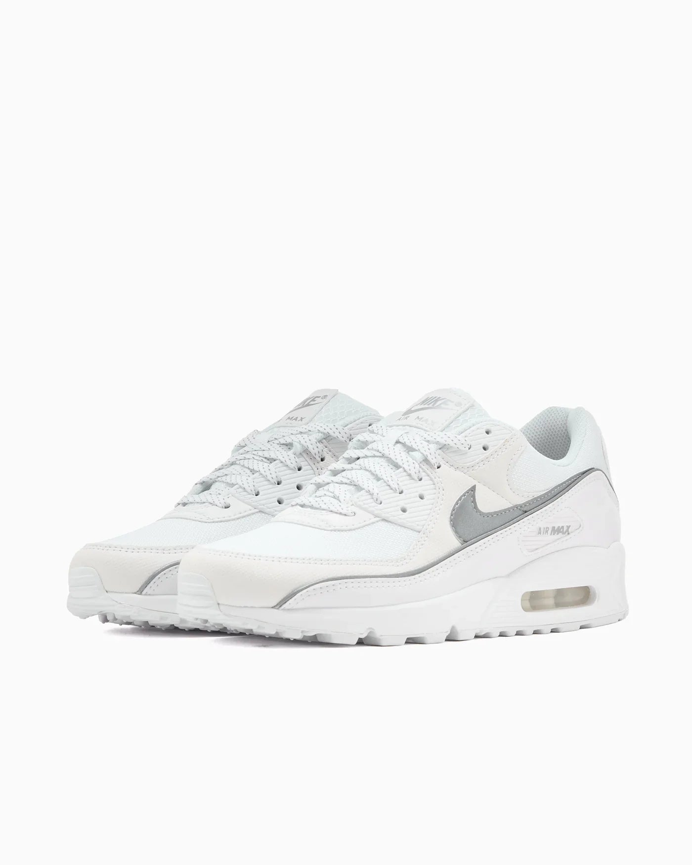 Nike Air Max 90 Premium Blanc et Argent Métallique Réfléchissant